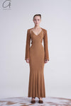 OUDE WAAG hollow fishtail knitted dress OW-23SS-KT15 turmeric